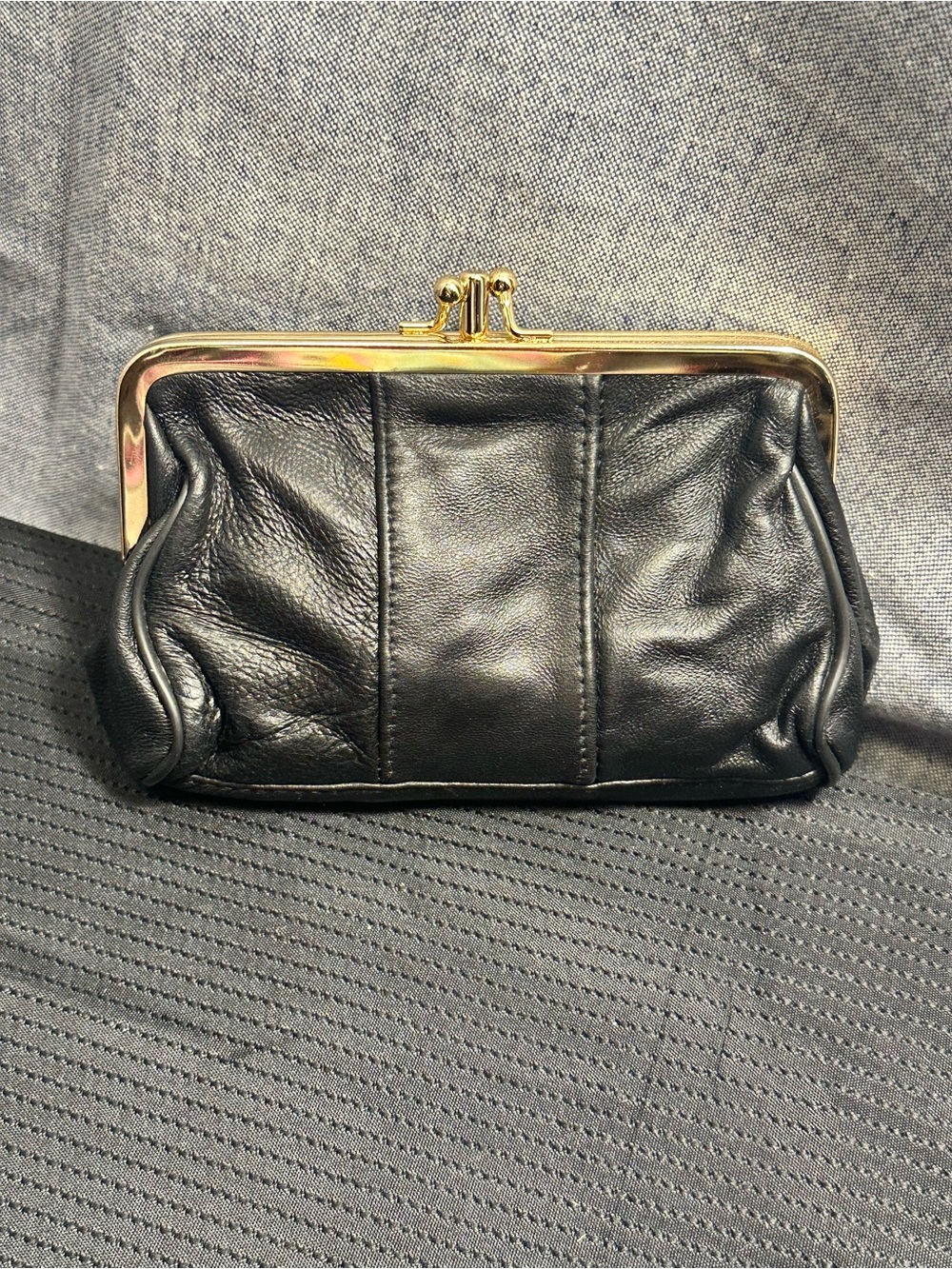 Classic Black Leather Kiss-Lock Clutch
